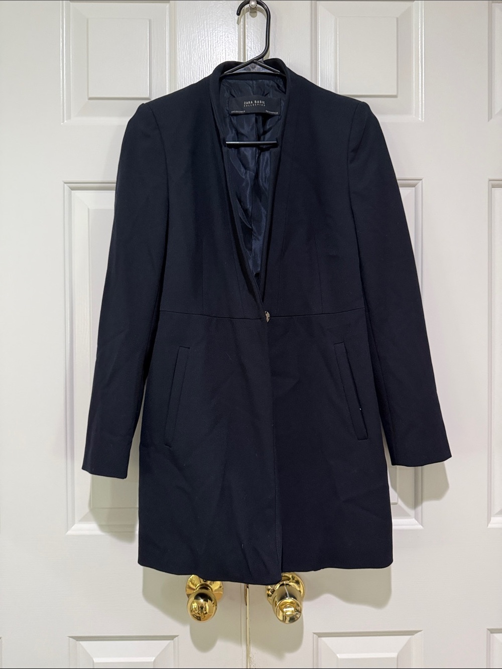 Zara Dark Navy Tailored Long Blazer Coat